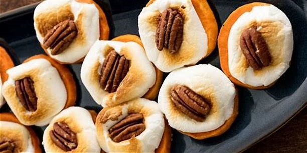 Sweet Potato Casserole Bites by Judi Dardanelli, complete with toasted marshmallows and walnuts on top.